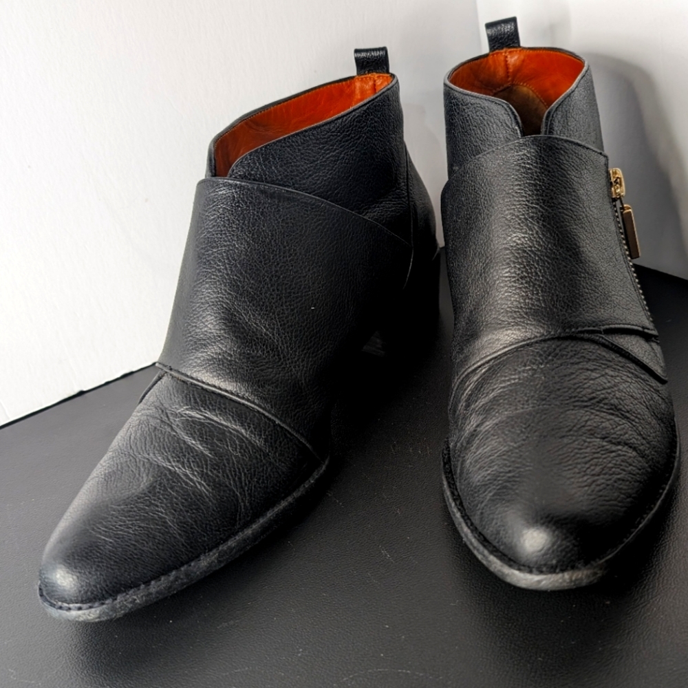 Rebecca Minkoff Saachi 9 buttery black leather side zip low heel boots